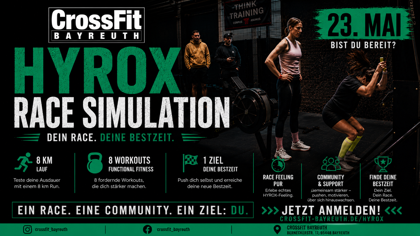 Werbeanzeige für die HYROX Simulation am 23. Mai 2026